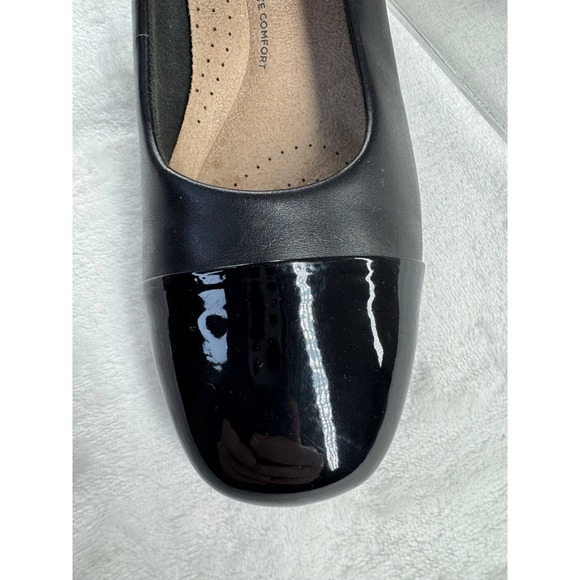 Clarks Marilyn Sara Pump Women's 6 M Black Leather Patent Cap Toe Slip-On Party - Picture 2 of 8